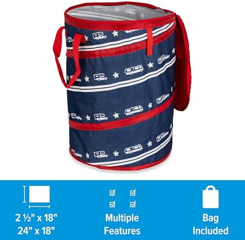 Camco Campsite Pop Up Utility Container with Liner and Zipper Close Lid for RV Storage, Laundry Hampers, and Organization, Patriotic - Image 2