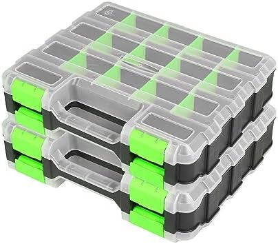 Tool Box with Transparent Lid, Double Side 34-Compartments Organizer Box with Removable Dividers for Hardware, Screws, Bolts, Nails, Beads, Jewelry and Fishing Accessories, Green, 2 Packs by Unknown