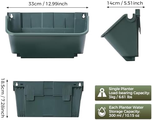 Vertical Garden Planter,13 inch Wall Mounted Planter for Patio Indoor Outdoor Decor, Garden Self Watering Pot Balcony Plant Vegetable Fruit Herb Hanging Pocket Holder Flowerpot (18, Army Green) - Image 2