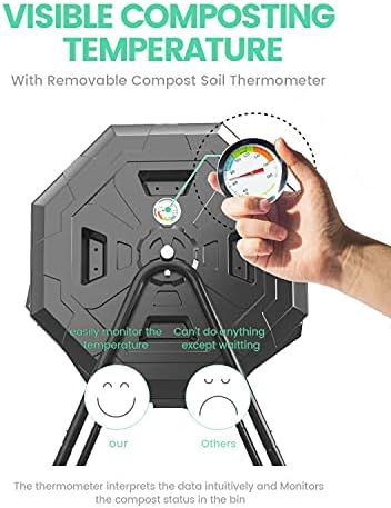 2021 Upgraded Tumbling Composter with Compost Thermometer - Dual Chamber Garden Compost Bin(43 Gal, Green) - Image 3