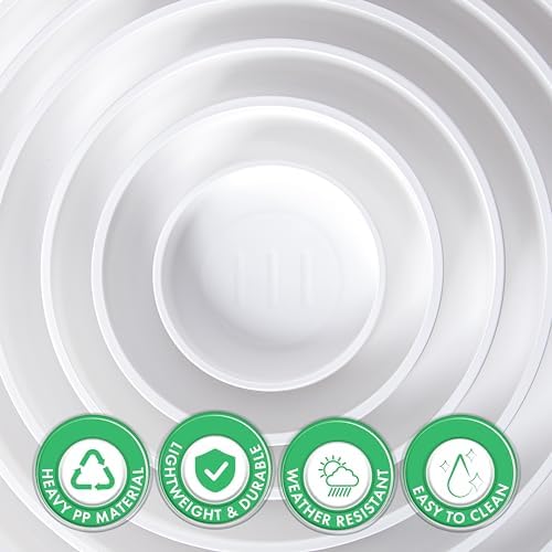 Phoenix Vine 8 Inch Plastic Plant Saucer Water Drip Tray, Heavy Sturdy Round Plant Drainage Tray for Indoors Outdoor, Matte White, 21-TY-8W-1 - Image 4