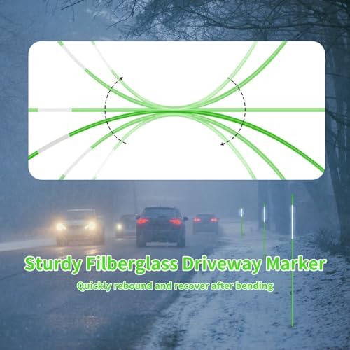 Growsun Driveway Marker 48 inch Green Fiberglass 5/16 inch Dia Snow Fence Reflective Plow Stakes for Yard Walkways Parking Lots Safety Rods Edge, 50 Pack - Image 3