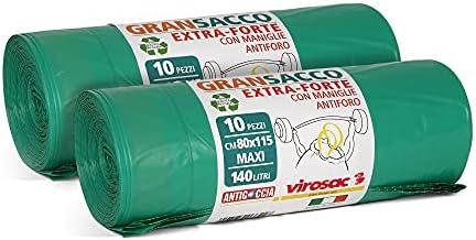 Virosac - Gransacco - Robust, Durable Bags Ideal for Gardening. Equipped with Practical Handles - 20 Green Bags 80x115 cm by VIROSAC