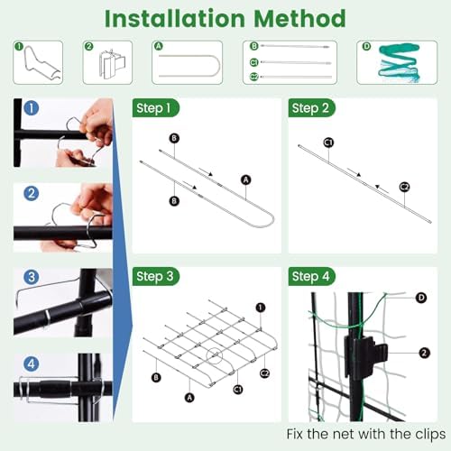71" x 71" Cucumber Trellis for Raised Bed, Garden Arch Trellis Metal Plant Support Frame with Netting, Sure-Clips & Ground Stakes, U-Shaped Garden Trellis for Climbing Plants Outdoor - Image 6