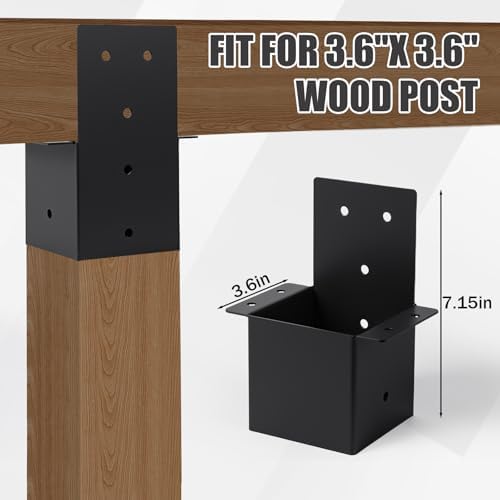 8 Pcs 4”x 4”Pergola Brackets, Post Top Rafter Brackets (Actual Size 3.6'' x 3.6'') Wall Mount Support Brackets Kit Connectors for Gazebo,Pergola,Sunroom and Carport - Image 2