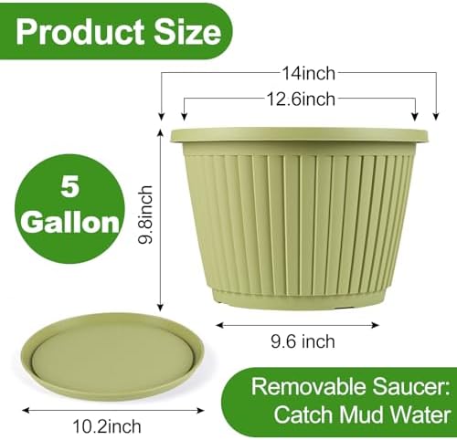14-inch-Large-Planters-for-Outdoor-Plant，Plastic Indoor Flower Pots with Drainage Holes & Saucer，4 Packs Decorative Garden Pots for Plantfor Home Porch Decor - Image 3