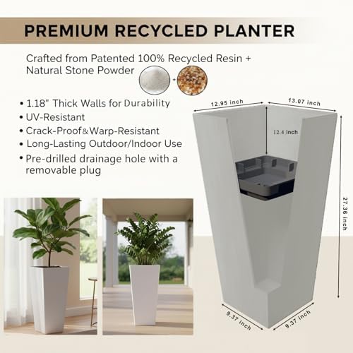 GreenShip 27" Tall Planters for Outdoor Indoor, Set of 2 with Drainage - Image 2