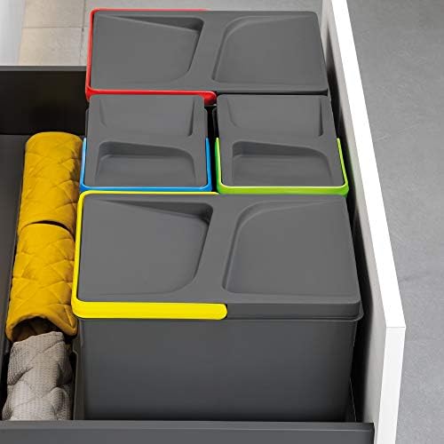 Emuca - Recycle Containers for Kitchen Drawers, Height 266mm (10,47 inch), 2x15L + 2x7L, Anthracite Grey Plastic, Plastic - Image 5