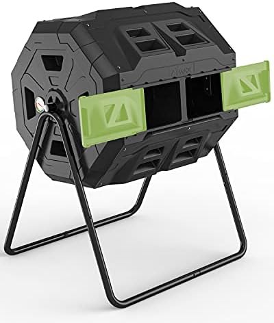 2021 Upgraded Tumbling Composter with Compost Thermometer - Dual Chamber Garden Compost Bin(43 Gal, Green) by EJWOX