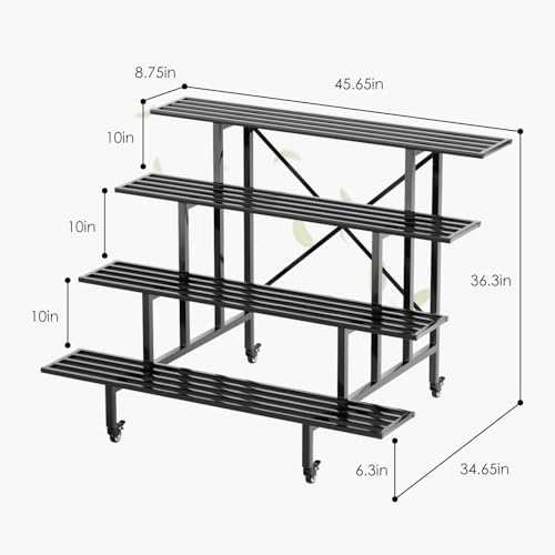 Zhongma 4 Tier Heavy Duty Metal Plant Stand with wheel for Indoor & Outdoor - Image 3