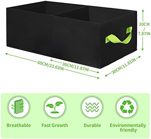 2 Pack Plant Grow Bags,ANGELIOX 2-Grids Rectangle Grow Bag,10 Gallon Heavy Duty 400G Fabric Garden Bed, Square Nonwoven Flower Planter Containers for Vegetable ,Flowers,Fruit/Growing Pots with Handles - Image 5