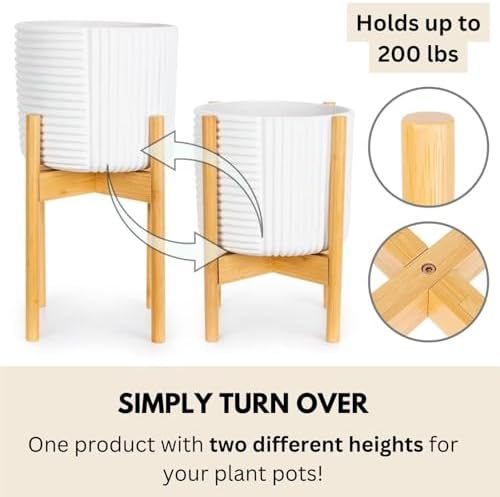 Fox & Fern Large Adjustable Plant Stand Indoor, Bamboo Stand, 11 - 15 Inch - Image 4