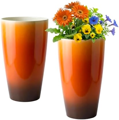 21 inch Tall Planters for Outdoor & Indoor Plants, Set of 2 Large Outdoor Planters for Porch, Tall Planter (Orange) by Lucieblessdesign