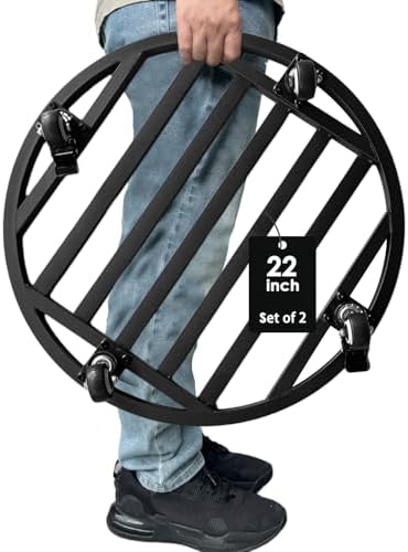 22" Metal Plant Caddy with Wheels Heavy Duty,Round Large Plant Stand Indoor Outdoor Use,Rolling Plant Dolly with Industrial Casters,Rust-Proof Black Plant Tray for Large Planters Pots,2-Pack by Hongsane