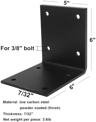 2 PCS Heavy Duty Steel L Angle Bracket for 6x6 Wood, 7/32" Thick - Image 2