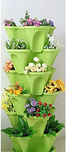 Large Vertical Gardening Stackable Planters-Indoor Outdoor Stacking Flower Pot Tower with Strawberry Seeds and Garden Tool Set and Watering Can-Stackable Pots - Image 3