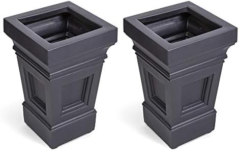Step2 Atherton Square Planter, Large Planters for Outdoor Plants, Gardening and Flower Pot for Patio or Porch, Efficient Drainage, Durable Plastic, Onyx Black, 2-Pack by Unknown