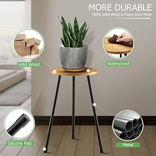 KINNARY Tall Plant Stand, Mid Century Wood Indoor Plant Stand Plant Table for Flower Pots, Metal Plant Holder, Modern Home Decor Small Round Side End Table (11.8"x20") - Image 5