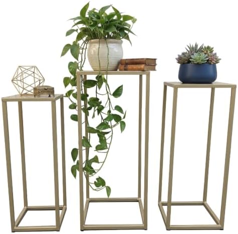 Cocoyard Garden Supply Geometric Centerpieces for Wedding Tables, Set of 3 Metal Plant Stands – Modern Nesting Pedestal Side Tables, No Assembly Required, Indoor Outdoor, Gold, 19.7"/23.6"/27.5" by CocoyardGardenSupply