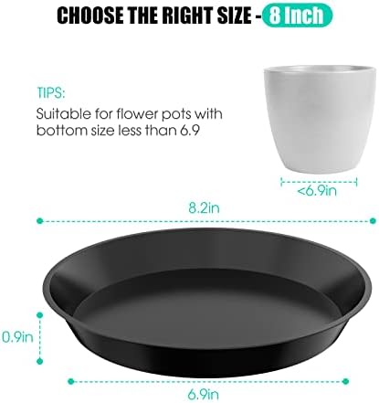 6 Pack Plant Saucer 4 6 8 10 12 14 16 18 20 22 Inch Plastic Plant Tray, Sturdy and Durable Flower Pot Container Accessories Plant Pot Saucers for Indoor and Outdoor (8 Inch, Black) - Image 2