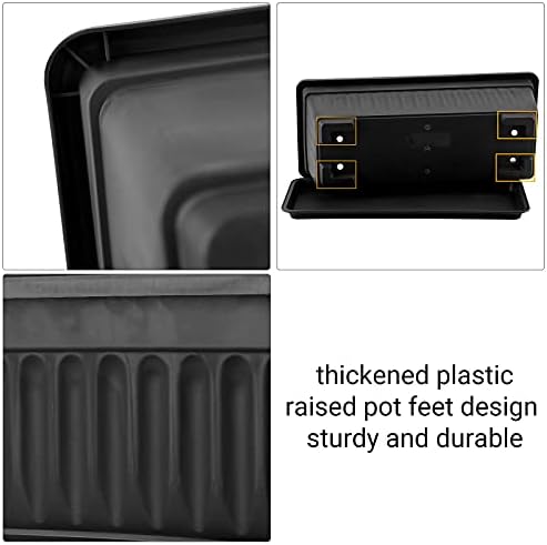 GREANER Rectangle Planters for Indoor Plants, 3 Pack Long Outdoor Plastic Flower Boxes Vegetable Growing Pots 16.9x7.48 Inch with Tray for Garden Balcony Windowsill House DIY - Black - Image 4