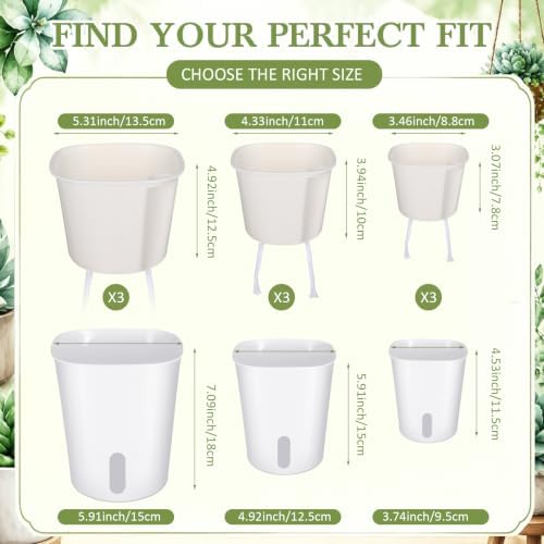Ziliny Self Watering Pots Plastic Plant 3 Sizes Flower Plant Pot with Inner White Flower Pots for House Indoor Plants Plastic Self Watering Pot for Herbs Flowers (9 Pcs,S,M,L) - Image 2