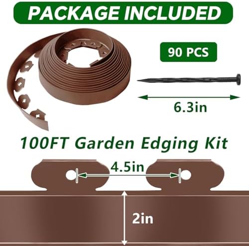 Garden Edging Border, 2In x 100 FT Landscape Edging with 90 Spikes, Brown - Image 2
