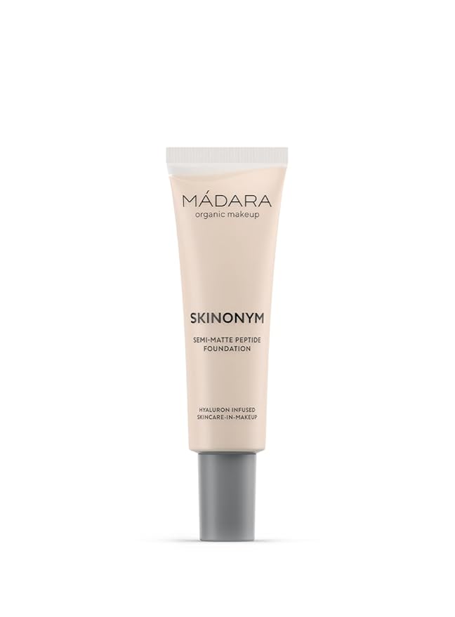 MADARA Organic Skincare |SKINONYM Semi-Matte Peptide Foundation, #10 PORCELAIN, 30ml – Natural foundation with collagen-supporting peptides, Semi-matte finish, Buildable coverage, Skincare benefits