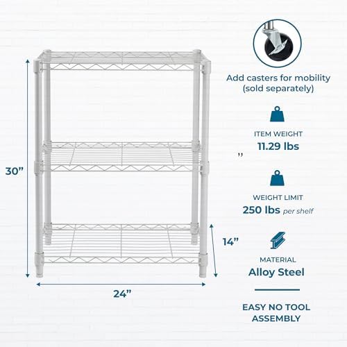 Honey-Can-Do 3-Tier White Wire Shelf, NSF, 250 lb/Shelf, 14x24x30 in - Image 3