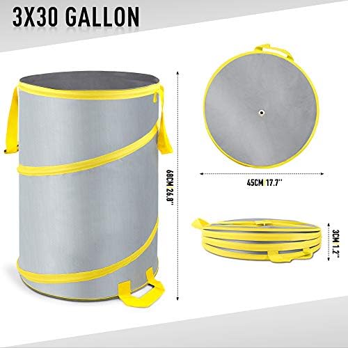 3 Pack 30 Gallon Collapsible Trash Can, Reusable Garden Leaf Bag, Pop-Up Portable Yard Waste Bags for Lawn Debris, Camping, Autumn Cleanup - Easy Storage & Carry - Image 7