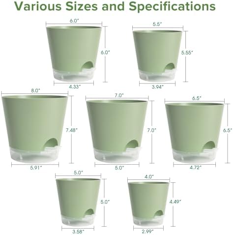 GARDIFE 2026 Upgraded Self Watering Plant Pots with Drainage Hole, 8/7/6.5/6/5.5/5/4 Inch Flower Planting Containers for House Plants, African Violet, Flowers, Cactus (Green, 8+7+6.5+6+5.5+5+4 inch) - Image 2