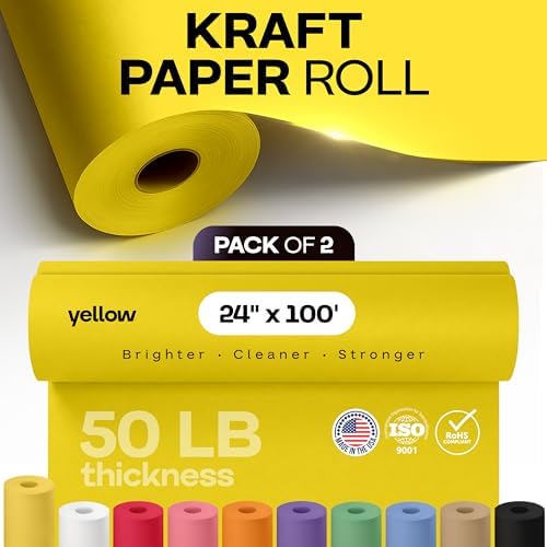 24" x 1200" (100 ft) Yellow Kraft Paper Roll, Pack of 2 - USA-Made Quality Craft Paper for Gift Wrapping, Kids' Arts & Crafts, School Projects - 100% Recycled, 50 lb Natural Material by IDL Packaging - Image 4