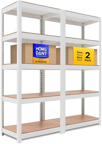 HOMEDANT House White 24.1" W 5 Tier Storage Shelves Garage Shelving 2Pack by TheBestOrganizingSolution