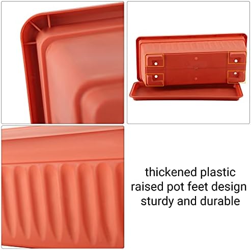 GREANER Long Planters for Outdoor Plants, 3 Pack 16.9x7.48 Inch Flower Windowsill Plastic Countryside Vegetable Box Pot with Tray for Plant Growing DIY in Garden, Balcony, Houses - Red - Image 4
