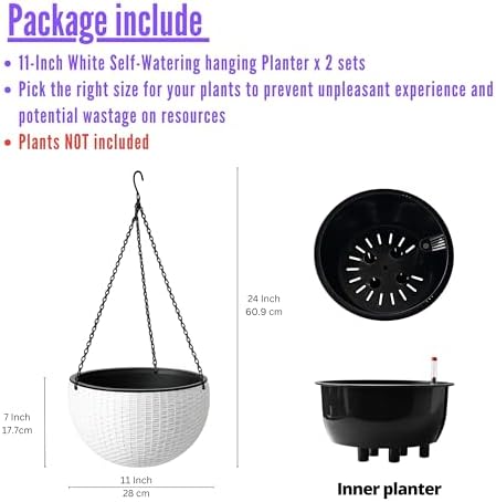 LaLaGreen Hanging Pots for Indoor (11in, 2 Pack) Self-Watering Plant Holder - Image 2