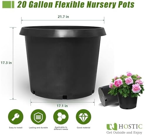 HOSTIC 20 Gallon Flexible Nursery Pots 5 PCS Gallon Pot with Drainage Holes - Image 3