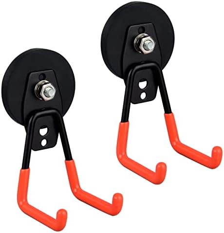 ULIBERMAGNET Heavy Duty Magnetic Garage Hooks,Strong Large Magnet Hooks for Power Drill,Garden Tools,Hose,Pegboard,Garage, Workshop,2 Pack Magnetic Storage Holder for Indoor Outdoor Hanging(Orange) by ULIBERMAGNET