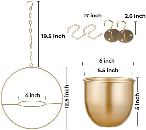 2 Pack Gold Hanging Planter with 5.5" Pot, Gold Plant Hanger - Image 3
