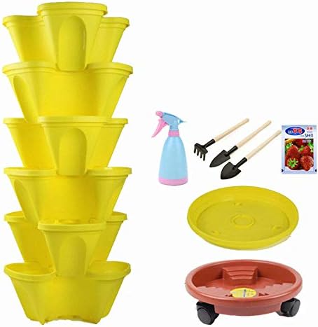 6 Tier Stackable Vertical Planter Set -Stacking Flower Pot Tower with Strawberry Seeds and Garden Tool Set and Watering Can, Ideal for Growing Strawberries, Herbs, Vegetables, Flowers, Indoor - Image 2