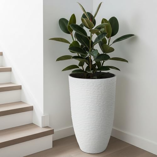 Worth Garden 2-Pack 21" H. White Tall Planters - 14'' Dia Resin Large Round Flower Pots for Outdoor Plants Trees - Imitation Stone Finish Plastic Indoor Front Porch 9 Gallon Decorative Container Patio - Image 4