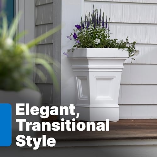 Step2 Atherton Square Planter, Large Planters for Outdoor Plants, Gardening and Flower Pot for Patio or Porch, Efficient Drainage, Durable Plastic, White, 2-Pack - Image 2