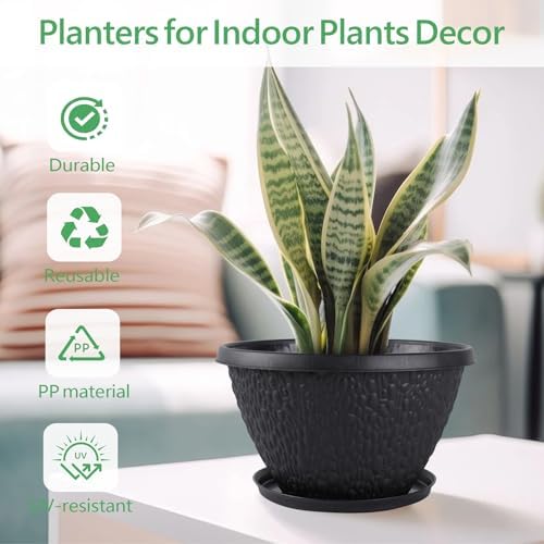 Nooulap 10 inch Plant Pots Outdoor Indoor, 4 Pack, Black - Image 4