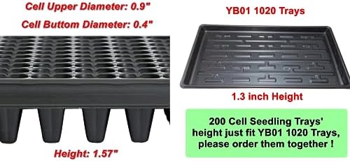 RooTrimmer 10 Pack 200 Cell Seed Starter Trays- Thick Durable Plastic Nursery Flats with Drainage Holes for Seedlings, Propagation, Seed Germination, Fits Shallow 1020 Trays - Image 3