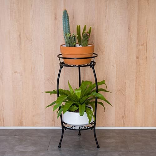 FaithLand 2 Tier Tall Black Metal Plant Stand Indoor Outdoor, 26.5", 2 Pack - Image 2