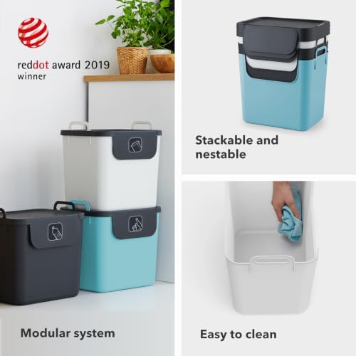 Rotho Jive Waste Separation System Set of 3 Waste Separation System 30 L for the Kitchen, Plastic (PP Recycled), Dark Grey/White/Green, 3 x 30 L (39.8 x 29.8 x 50.1 cm) - Image 5