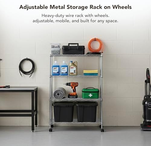 Heavy Duty 4 Tier Wire Shelving Unit Storage Rack, Metal Shelves Utility Organizers, Organization Units for Products, Plant, Pantry, Garage, Laundry Durable Shelf Stand, Chrome, 14"W x 30"L X 48"H - Image 3