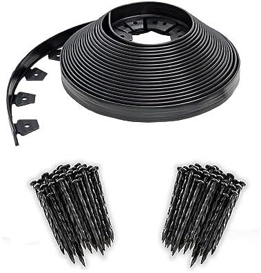 EasyFlex No-Dig Landscape Edging with BONUS Anchoring Spikes, 1.5 in. Tall Straight Top Plastic Garden Border, 100 Foot Kit, Black by EasyFlexLandscapeProducts