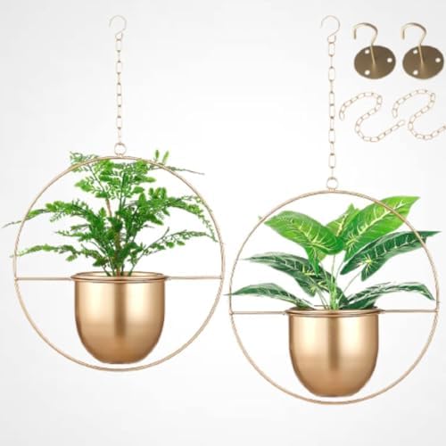 2 Pack Gold Hanging Planter with 5.5" Pot, Gold Plant Hanger by Shineloha