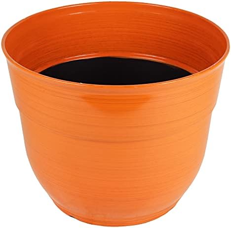 Garden Elements Indoor/Outdoor Glazed Brushed Happy Plastic Planter, Large, Bright Orange, 15" (Pack of 2) - Image 2