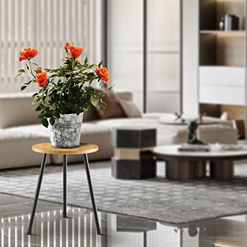 KINNARY Indoor Plant Stand, Mid Century Wood Plant Stand Plant Table for Flower Pots, Tall Metal Plant Holder, Modern Home Decor Small Round Side End Table (11.8"x16") - Image 2